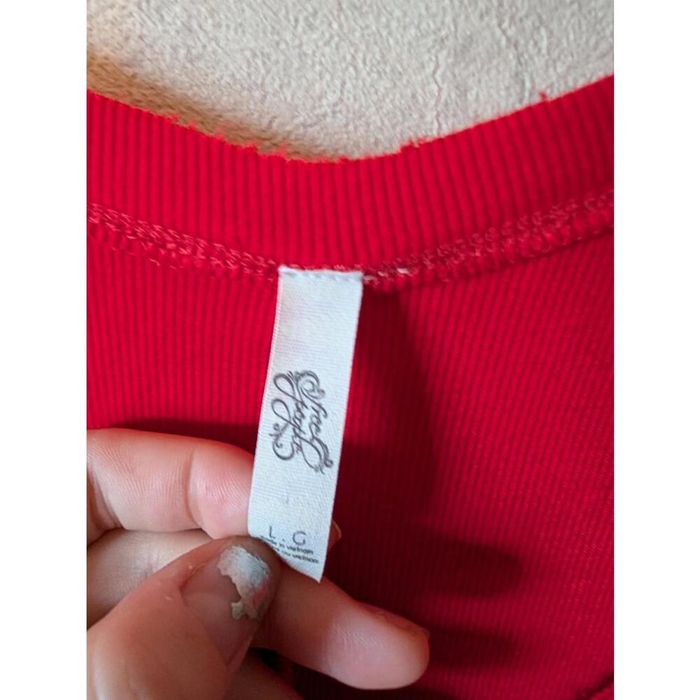 FREE PEOPLE red long sleeve scoop neck tunic top sz L - Picture 3 of 6